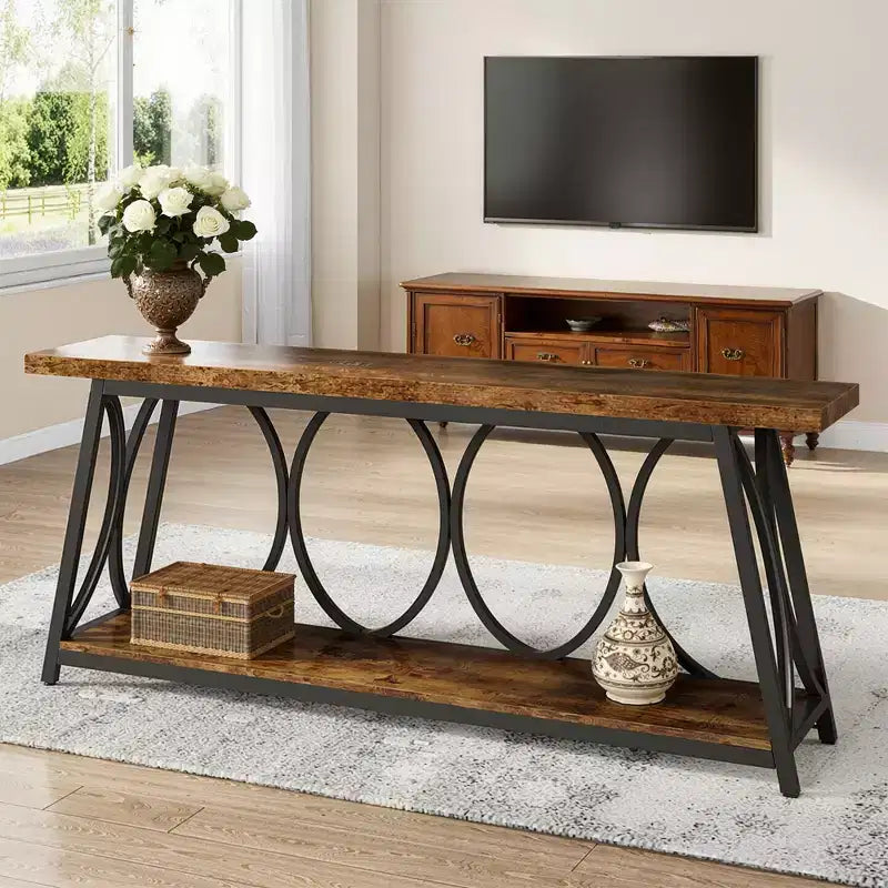 Tavolo Console Lungo 180 cm con Piedini Regolabili Tavolo d'Appoggio Multifunzionale