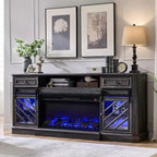 SinCiDo 75 Fireplace TV Stand, Entertainment Center w/ Fireplace, Remote Control, 7 Types of 3D Flames & Led Lights, 2 Drawers, Sliding Barn Door
