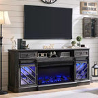 Mobile porta TV con caminetto da 75", centro multimediale con caminetto, telecomando, 7 tipi di fiamme 3D e luci a LED, 2 cassetti, porta scorrevole a fienile