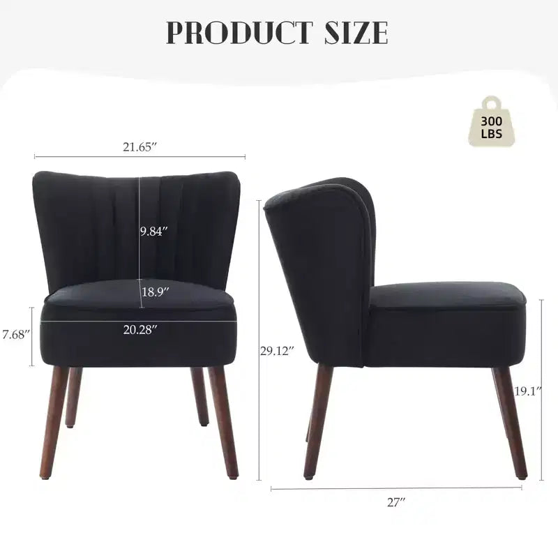 Poltrona moderna in velluto con gambe in legno, sedia lounge senza braccioli per soggiorno, camera da letto. Seduta imbottita morbida, supporta fino a 136 kg.