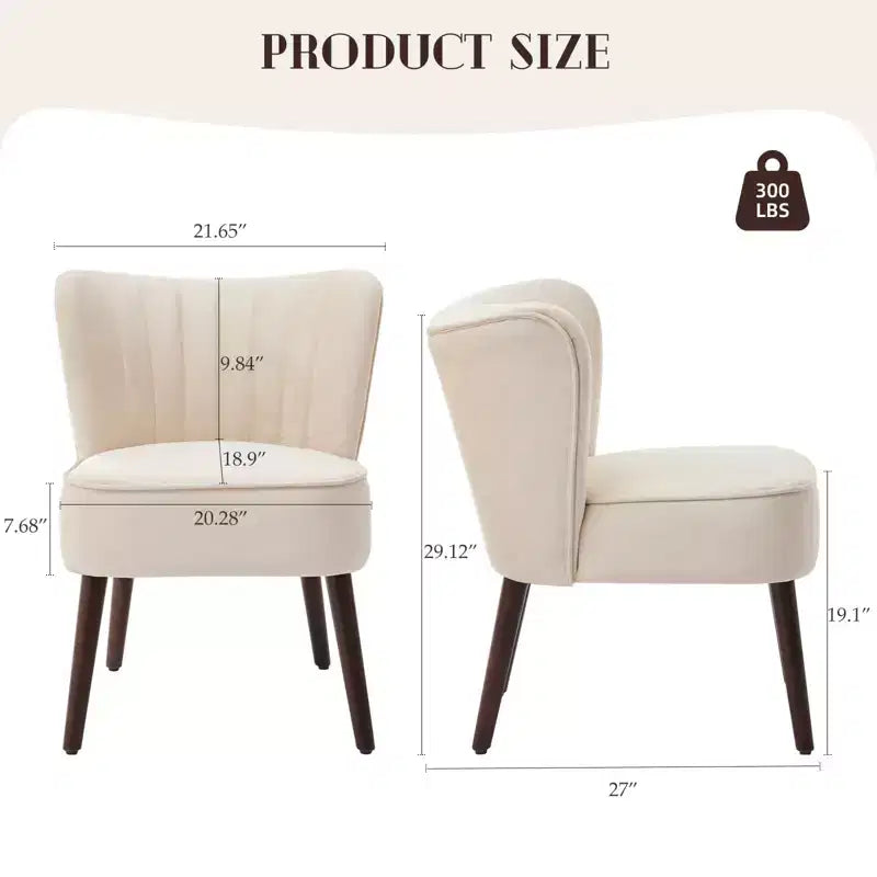 Poltrona moderna in velluto con gambe in legno, sedia lounge senza braccioli per soggiorno, camera da letto. Seduta imbottita morbida, supporta fino a 136 kg.