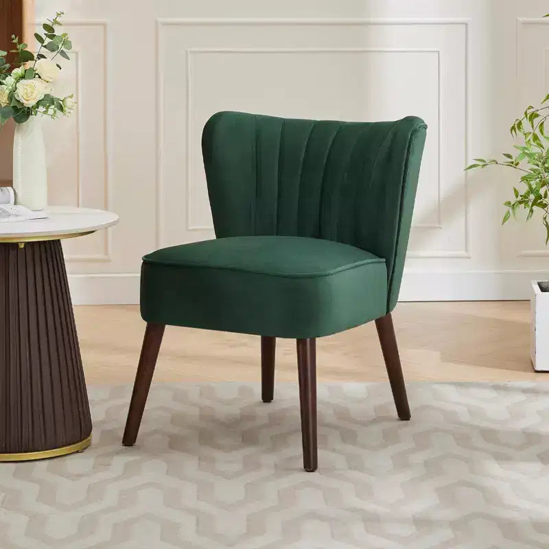 Poltrona moderna in velluto con gambe in legno, sedia lounge senza braccioli per soggiorno, camera da letto. Seduta imbottita morbida, supporta fino a 136 kg.
