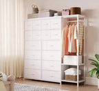 GustoWave Dresser with 16 Drawers & Hanging Rod & Shelves, Fabric Storage Organizer for Bedroom, Closet, or Entryway