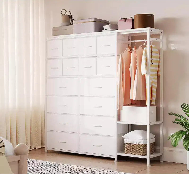 GustoWave Dresser with 16 Drawers & Hanging Rod & Shelves, Fabric Storage Organizer for Bedroom, Closet, or Entryway