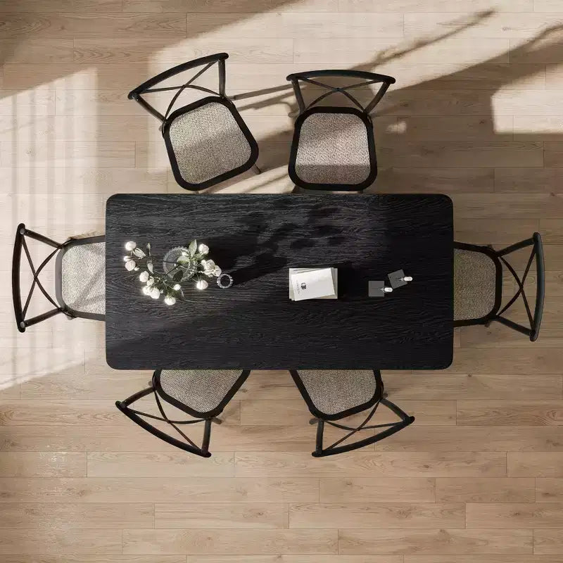 Tavolo da pranzo da cucina in stile rustico 67 x 33,5, tavolo quadrato nero con gambe in rattan intrecciato per cucina, bar, soggiorno