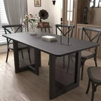 Tavolo da pranzo da cucina in stile rustico 67 x 33,5, tavolo quadrato nero con gambe in rattan intrecciato per cucina, bar, soggiorno