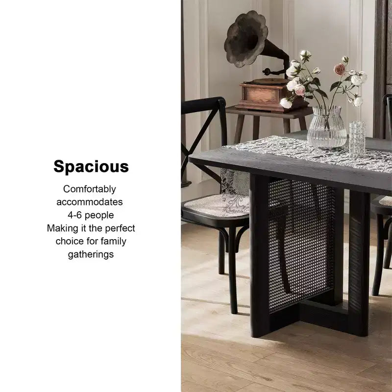 Tavolo da pranzo da cucina in stile rustico 67 x 33,5, tavolo quadrato nero con gambe in rattan intrecciato per cucina, bar, soggiorno