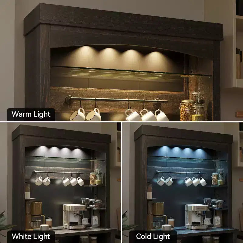 Mobile credenza da cucina da 72 pollici con contenitore, mobile bar da caffè con luci LED