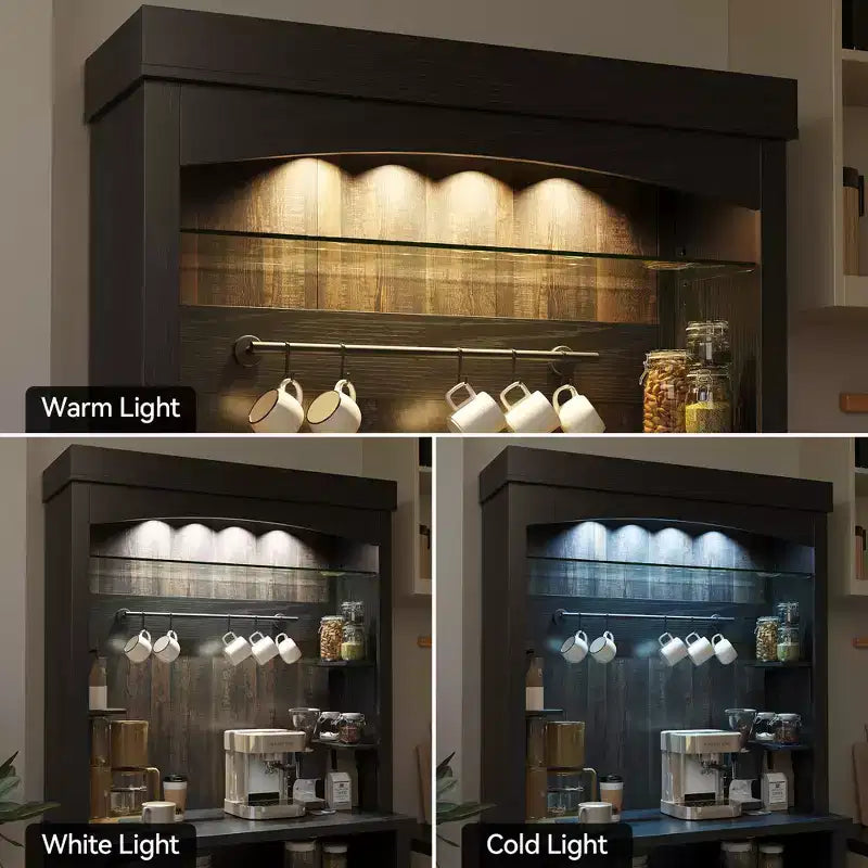 Mobile credenza da cucina da 72 pollici con contenitore, mobile bar da caffè con luci LED