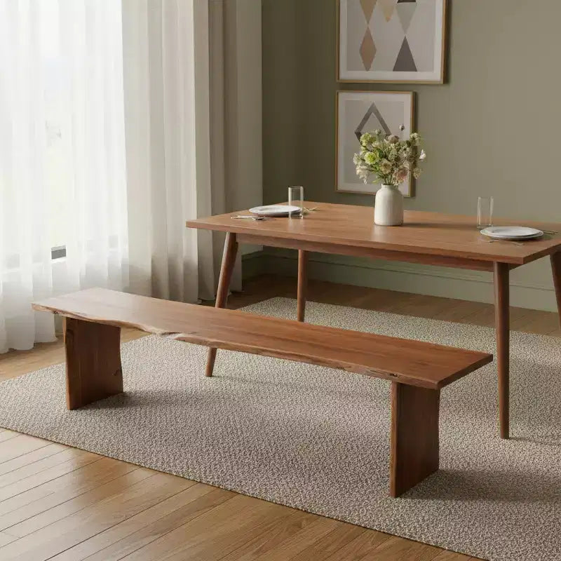 Panca da pranzo 60 Brown in legno massello con bordo naturale