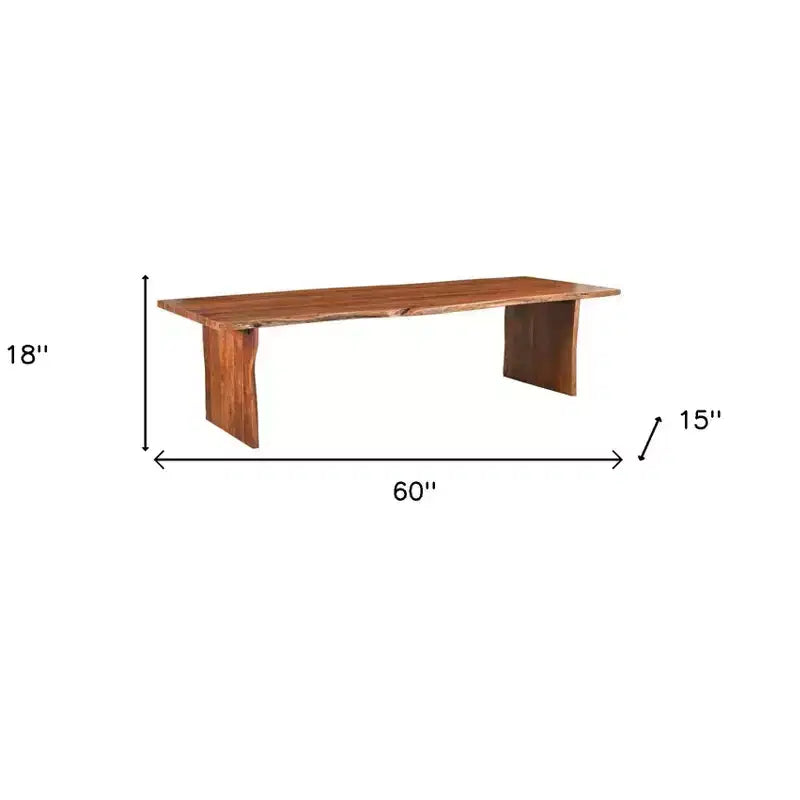 Panca da pranzo 60 Brown in legno massello con bordo naturale