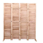 Divisorio a 4 pannelli in legno massello pieghevole, colore naturale, per casa e ufficio 140x165 cm