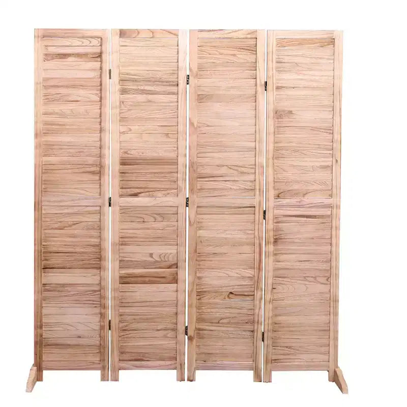 Divisorio a 4 pannelli in legno massello pieghevole, colore naturale, per casa e ufficio 140x165 cm