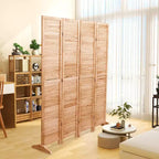 Divisorio a 4 pannelli in legno massello pieghevole, colore naturale, per casa e ufficio 140x165 cm