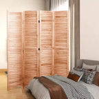 Divisorio a 4 pannelli in legno massello pieghevole, colore naturale, per casa e ufficio 140x165 cm
