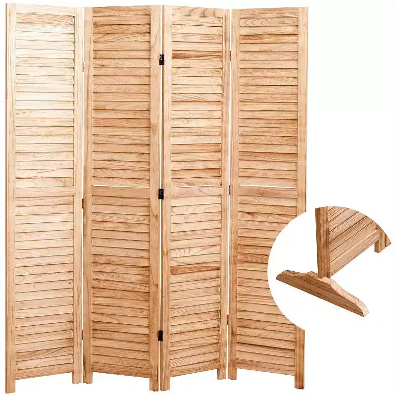Divisorio a 4 pannelli in legno massello pieghevole, colore naturale, per casa e ufficio 140x165 cm