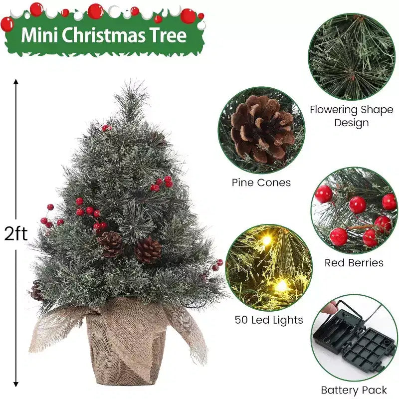 Albero da Tavolo Innevato da 24 Pollici: Decorazione Stagionale Pronta per Risplendere