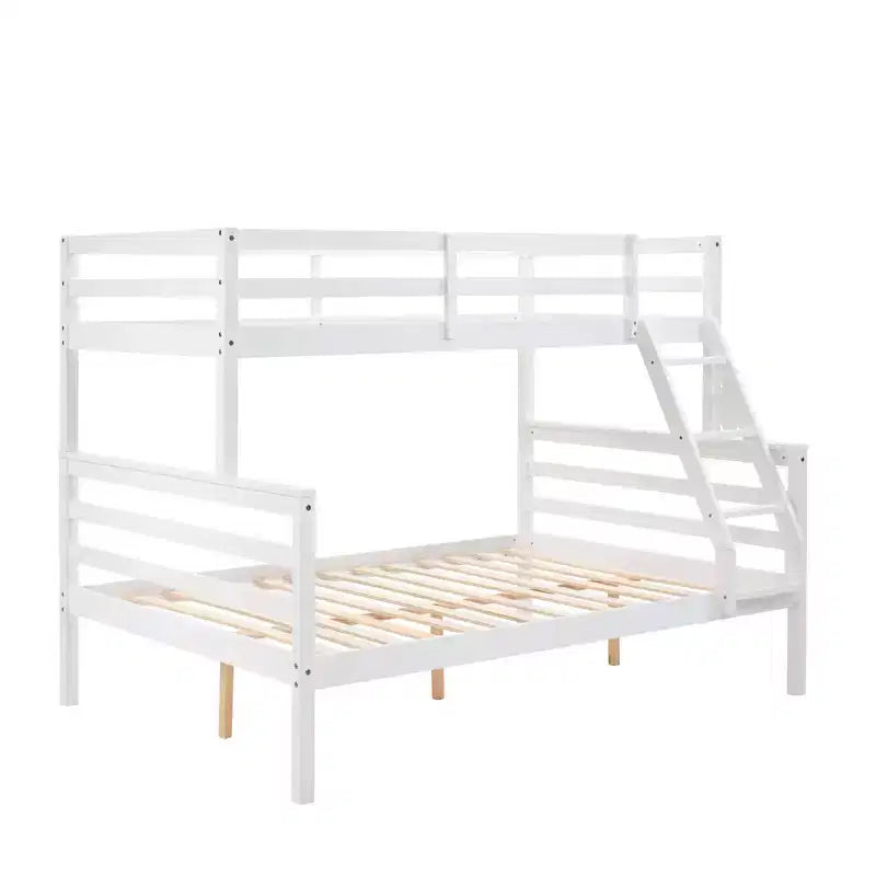 Letto a castello a due piazze con scaletta Telaio in legno con sponde alte per bambini Non è necessaria la rete a molle Robusto e salvaspazio Bianco