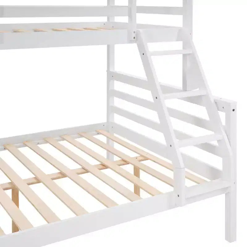 Letto a castello a due piazze con scaletta Telaio in legno con sponde alte per bambini Non è necessaria la rete a molle Robusto e salvaspazio Bianco