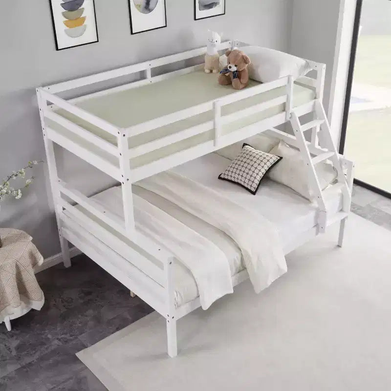Letto a castello a due piazze con scaletta Telaio in legno con sponde alte per bambini Non è necessaria la rete a molle Robusto e salvaspazio Bianco