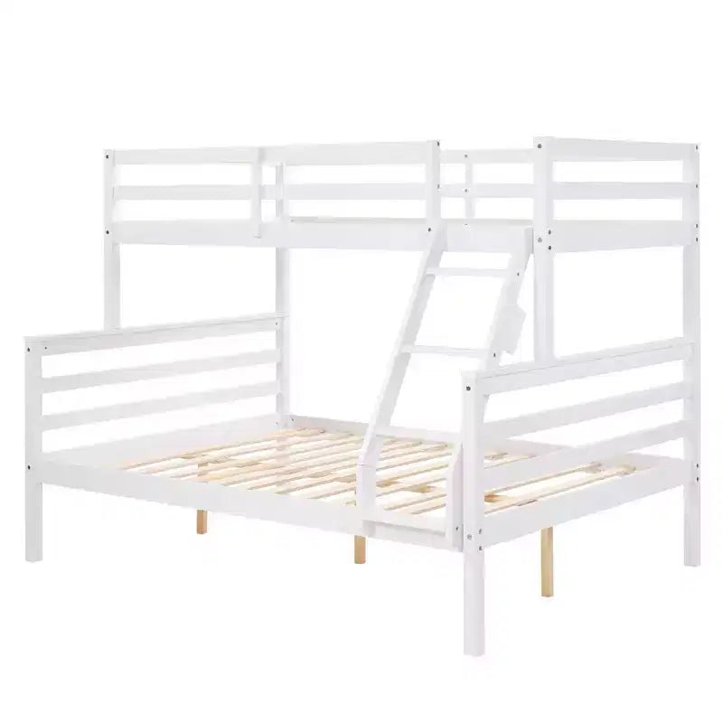 Letto a castello a due piazze con scaletta Telaio in legno con sponde alte per bambini Non è necessaria la rete a molle Robusto e salvaspazio Bianco