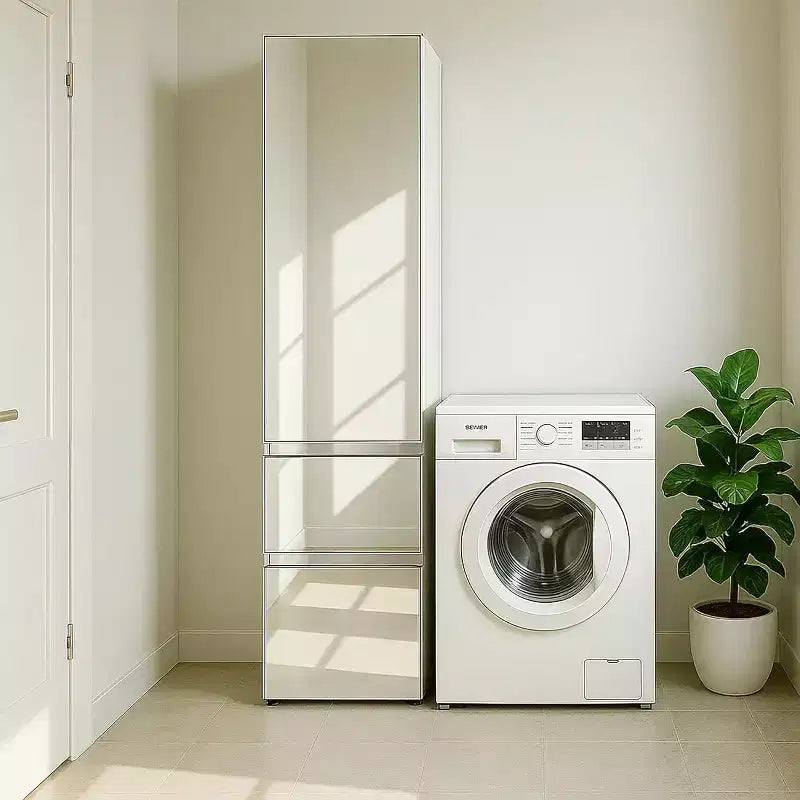 Armadio Guardaroba Modulare Sottile in Legno con Specchio, Colore Bianco