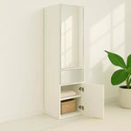 Armadio Guardaroba Modulare Sottile in Legno con Specchio, Colore Bianco