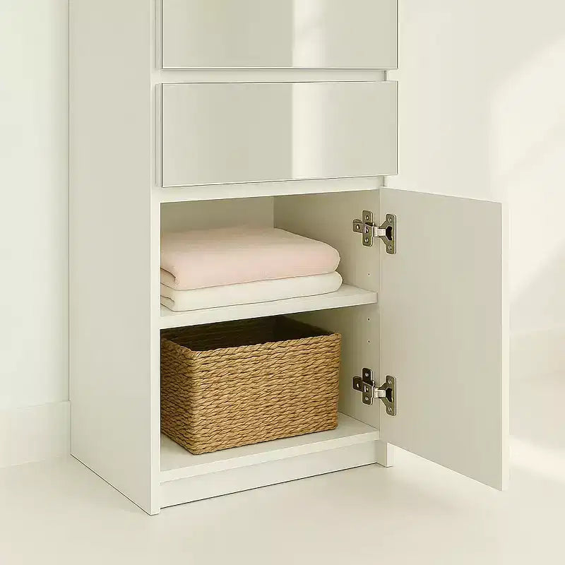 Armadio Guardaroba Modulare Sottile in Legno con Specchio, Colore Bianco
