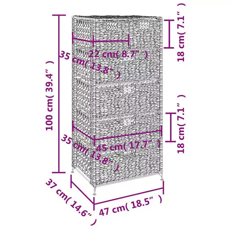 Mobile Contenitore con 6 Cesti in Giacinto d'Acqua - 18,5 x 14,6 x 39,4