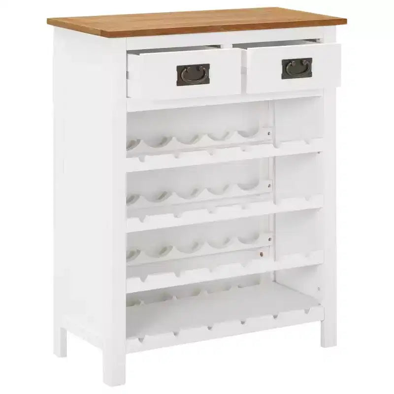 Portabottiglie per armadietto del vino con 2 cassetti, mobile bar da terra in massello di rovere