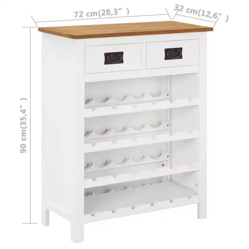 Portabottiglie per armadietto del vino con 2 cassetti, mobile bar da terra in massello di rovere
