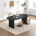 PexFix 67 x 33.5 Dining Table Wood Oval Kitchen Table with Scratch-Resistant Top & Striped Legs Modern Farmhouse for Living Room Kitchen Black