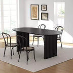 Tavolo da pranzo ovale in legno 67 x 33.5 per cucina con piano antigraffio e gambe a strisce, stile moderno coloniale, per soggiorno e cucina, colore nero