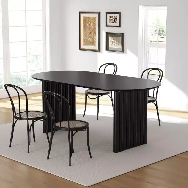 Tavolo da pranzo ovale in legno 67 x 33.5 per cucina con piano antigraffio e gambe a strisce, stile moderno coloniale, per soggiorno e cucina, colore nero