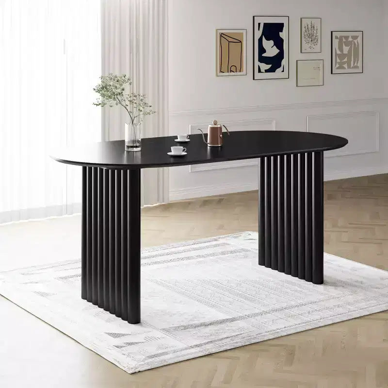Tavolo da pranzo ovale in legno 67 x 33.5 per cucina con piano antigraffio e gambe a strisce, stile moderno coloniale, per soggiorno e cucina, colore nero