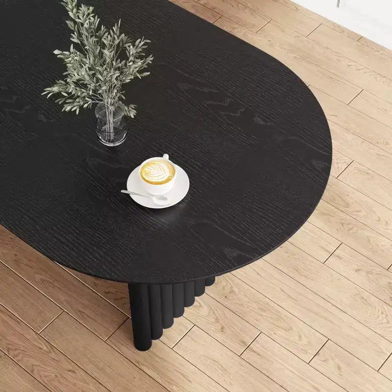 Tavolo da pranzo ovale in legno 67 x 33.5 per cucina con piano antigraffio e gambe a strisce, stile moderno coloniale, per soggiorno e cucina, colore nero