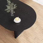 Tavolo da pranzo ovale in legno 67 x 33.5 per cucina con piano antigraffio e gambe a strisce, stile moderno coloniale, per soggiorno e cucina, colore nero