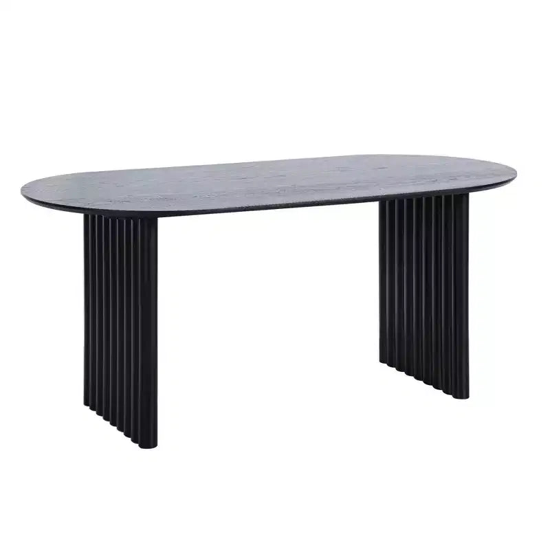 Tavolo da pranzo ovale in legno 67 x 33.5 per cucina con piano antigraffio e gambe a strisce, stile moderno coloniale, per soggiorno e cucina, colore nero