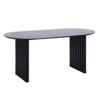 Tavolo da pranzo ovale in legno 67 x 33.5 per cucina con piano antigraffio e gambe a strisce, stile moderno coloniale, per soggiorno e cucina, colore nero