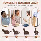 Poltrona Reclinabile Elettrica con Funzione Power Lift, Massaggio e Riscaldamento, per Anziani, con Alzata Assistita, Portabicchieri e Tasca Laterale, per Soggiorno