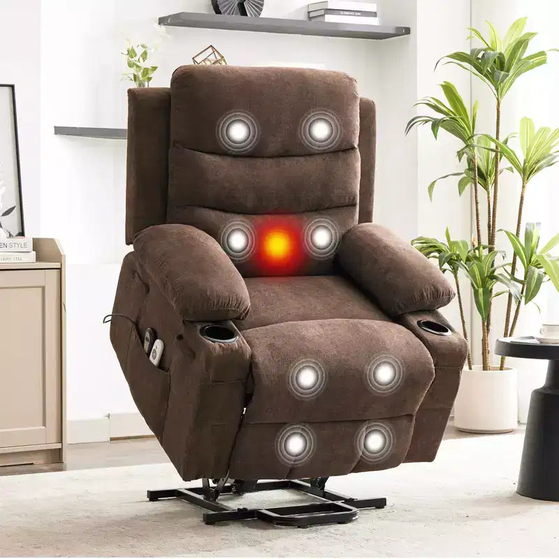 Poltrona Reclinabile Elettrica con Funzione Power Lift, Massaggio e Riscaldamento, per Anziani, con Alzata Assistita, Portabicchieri e Tasca Laterale, per Soggiorno