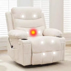 Poltrona Reclinabile Elettrica con Funzione Power Lift, Massaggio e Riscaldamento, per Anziani, con Alzata Assistita, Portabicchieri e Tasca Laterale, per Soggiorno