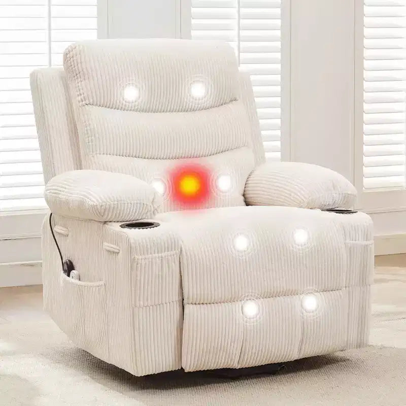 Poltrona Reclinabile Elettrica con Funzione Power Lift, Massaggio e Riscaldamento, per Anziani, con Alzata Assistita, Portabicchieri e Tasca Laterale, per Soggiorno