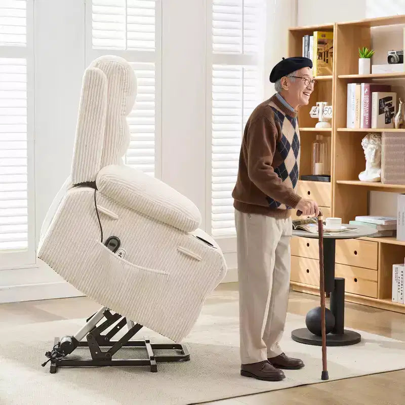 Poltrona Reclinabile Elettrica con Funzione Power Lift, Massaggio e Riscaldamento, per Anziani, con Alzata Assistita, Portabicchieri e Tasca Laterale, per Soggiorno
