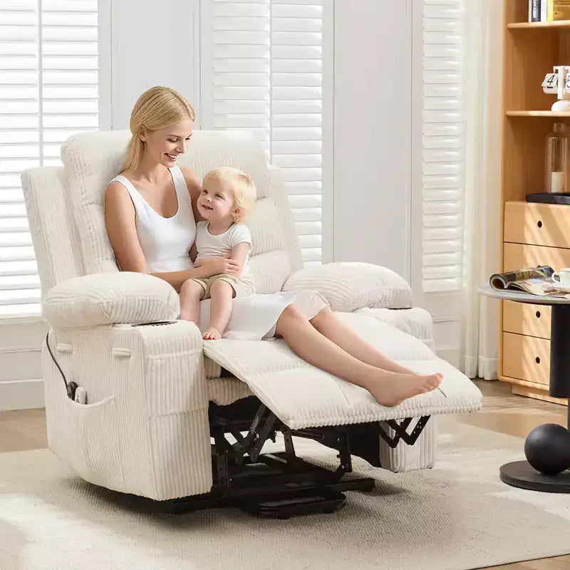 Poltrona Reclinabile Elettrica con Funzione Power Lift, Massaggio e Riscaldamento, per Anziani, con Alzata Assistita, Portabicchieri e Tasca Laterale, per Soggiorno