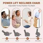 Poltrona Reclinabile Elettrica con Funzione Power Lift, Massaggio e Riscaldamento, per Anziani, con Alzata Assistita, Portabicchieri e Tasca Laterale, per Soggiorno