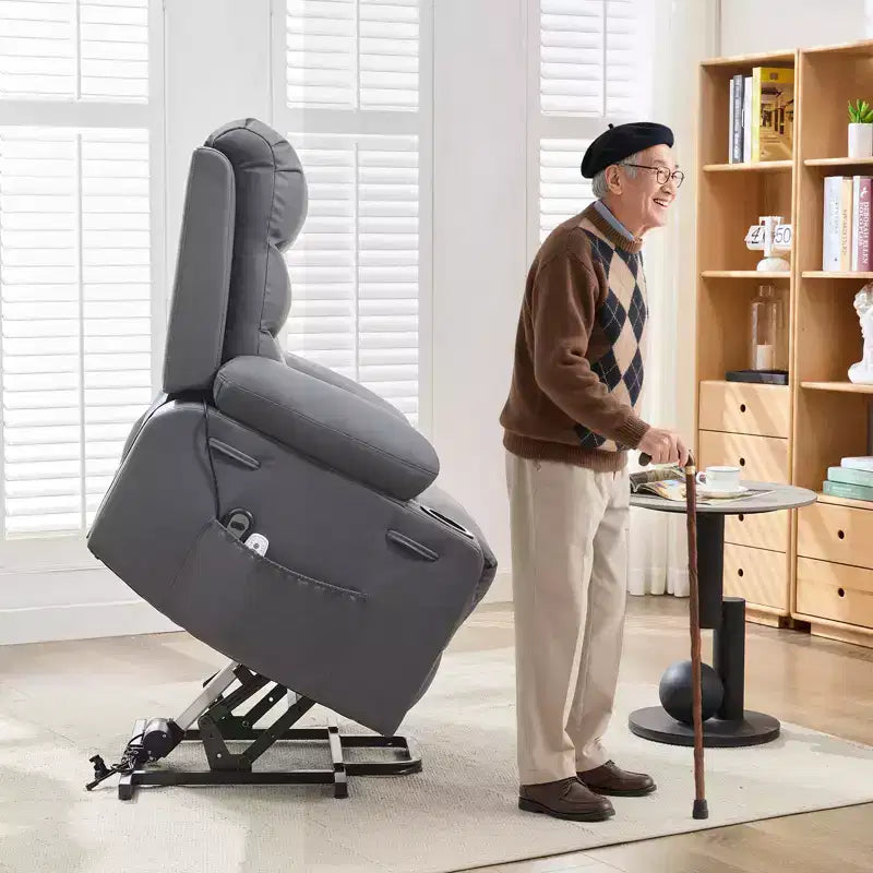 Poltrona Reclinabile Elettrica con Funzione Power Lift, Massaggio e Riscaldamento, per Anziani, con Alzata Assistita, Portabicchieri e Tasca Laterale, per Soggiorno