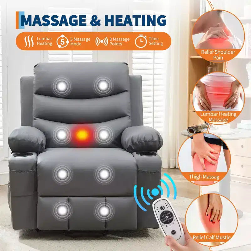 Poltrona Reclinabile Elettrica con Funzione Power Lift, Massaggio e Riscaldamento, per Anziani, con Alzata Assistita, Portabicchieri e Tasca Laterale, per Soggiorno