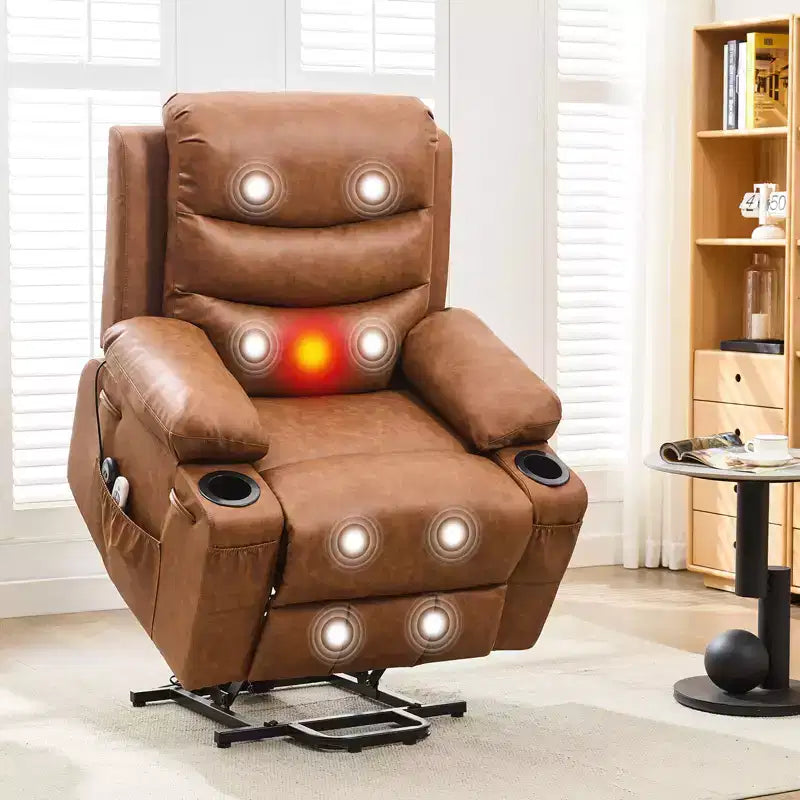 Poltrona Reclinabile Elettrica con Funzione Power Lift, Massaggio e Riscaldamento, per Anziani, con Alzata Assistita, Portabicchieri e Tasca Laterale, per Soggiorno