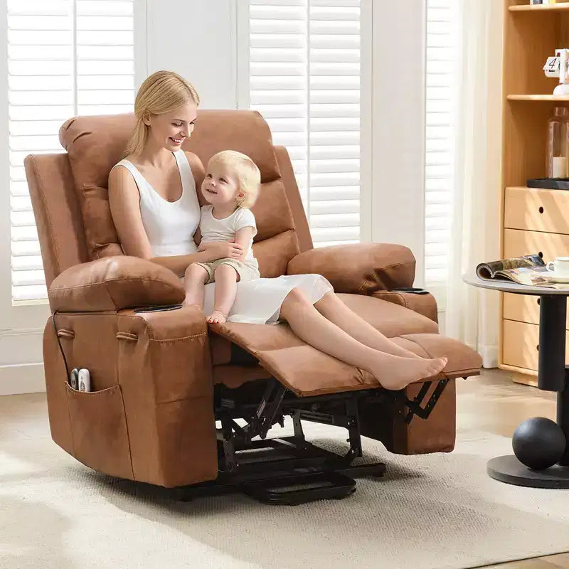 Poltrona Reclinabile Elettrica con Funzione Power Lift, Massaggio e Riscaldamento, per Anziani, con Alzata Assistita, Portabicchieri e Tasca Laterale, per Soggiorno